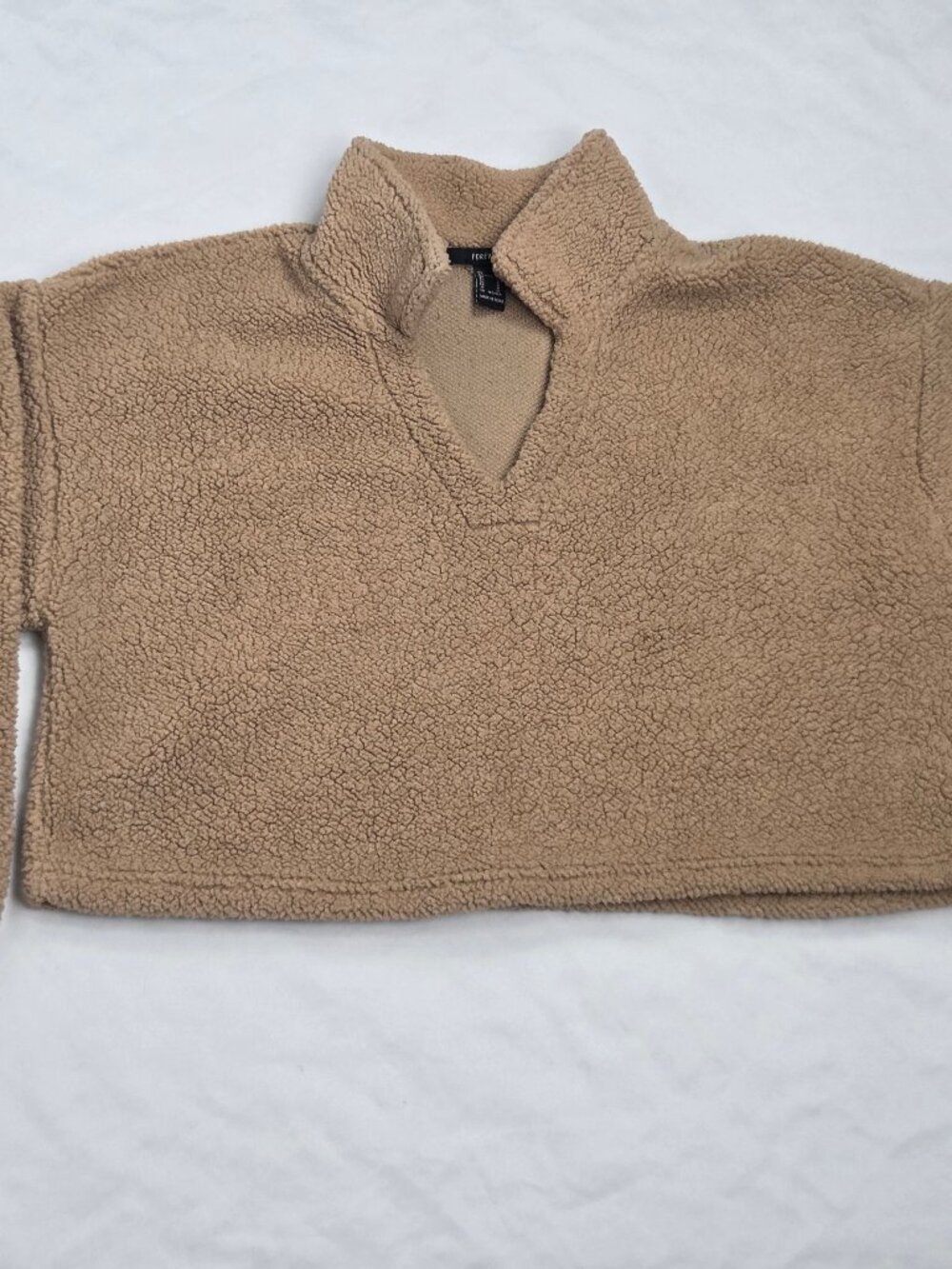 Womens beige cropped teddy fleece pullover from Forever 21 size M